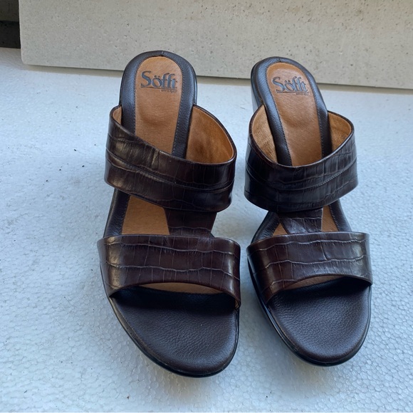 Sofft Women’s Brown Leather Heels Platform Slide Sandals. Size 9.5M - Picture 11 of 14
